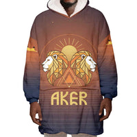 Aker Wearable Blanket Hoodie Ancient Egyptian Sunset Gradient, Twin Lion Guardians, and Solar Disc - Wonder Print Shop