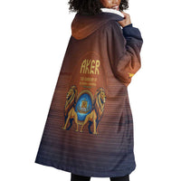 Aker Wearable Blanket Hoodie Ancient Egyptian Sunset Gradient, Twin Lion Guardians, and Solar Disc - Wonder Print Shop