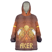 Aker Wearable Blanket Hoodie Ancient Egyptian Sunset Gradient, Twin Lion Guardians, and Solar Disc - Wonder Print Shop