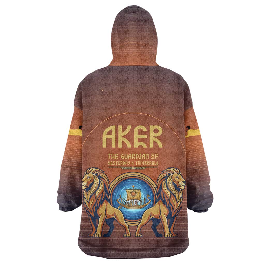 Aker Wearable Blanket Hoodie Ancient Egyptian Sunset Gradient, Twin Lion Guardians, and Solar Disc - Wonder Print Shop