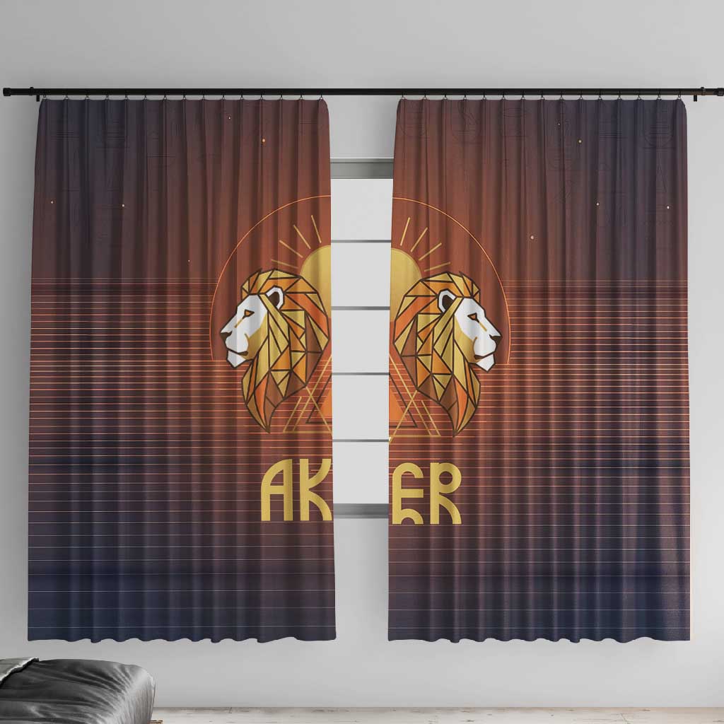 Aker Window Curtain Ancient Egyptian Sunset Gradient, Twin Lion Guardians, and Solar Disc - Wonder Print Shop