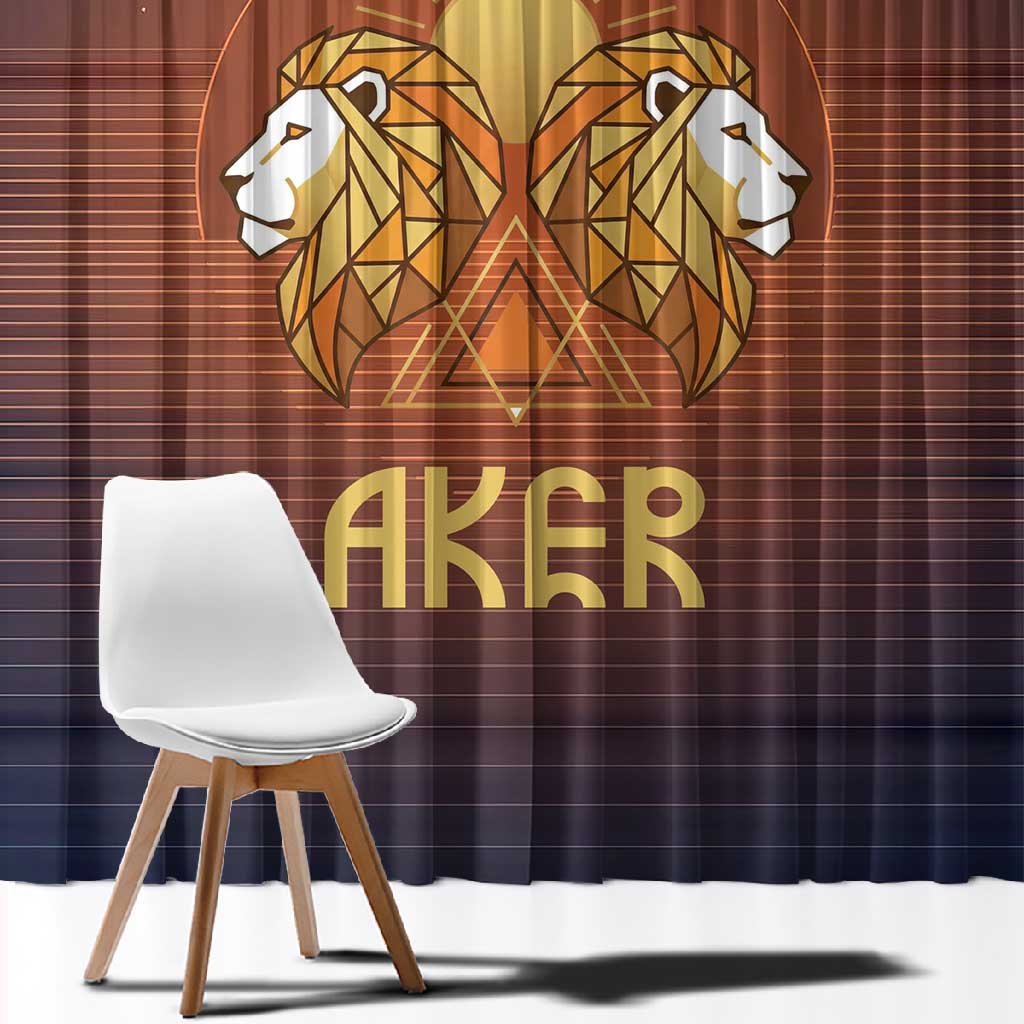 Aker Window Curtain Ancient Egyptian Sunset Gradient, Twin Lion Guardians, and Solar Disc - Wonder Print Shop