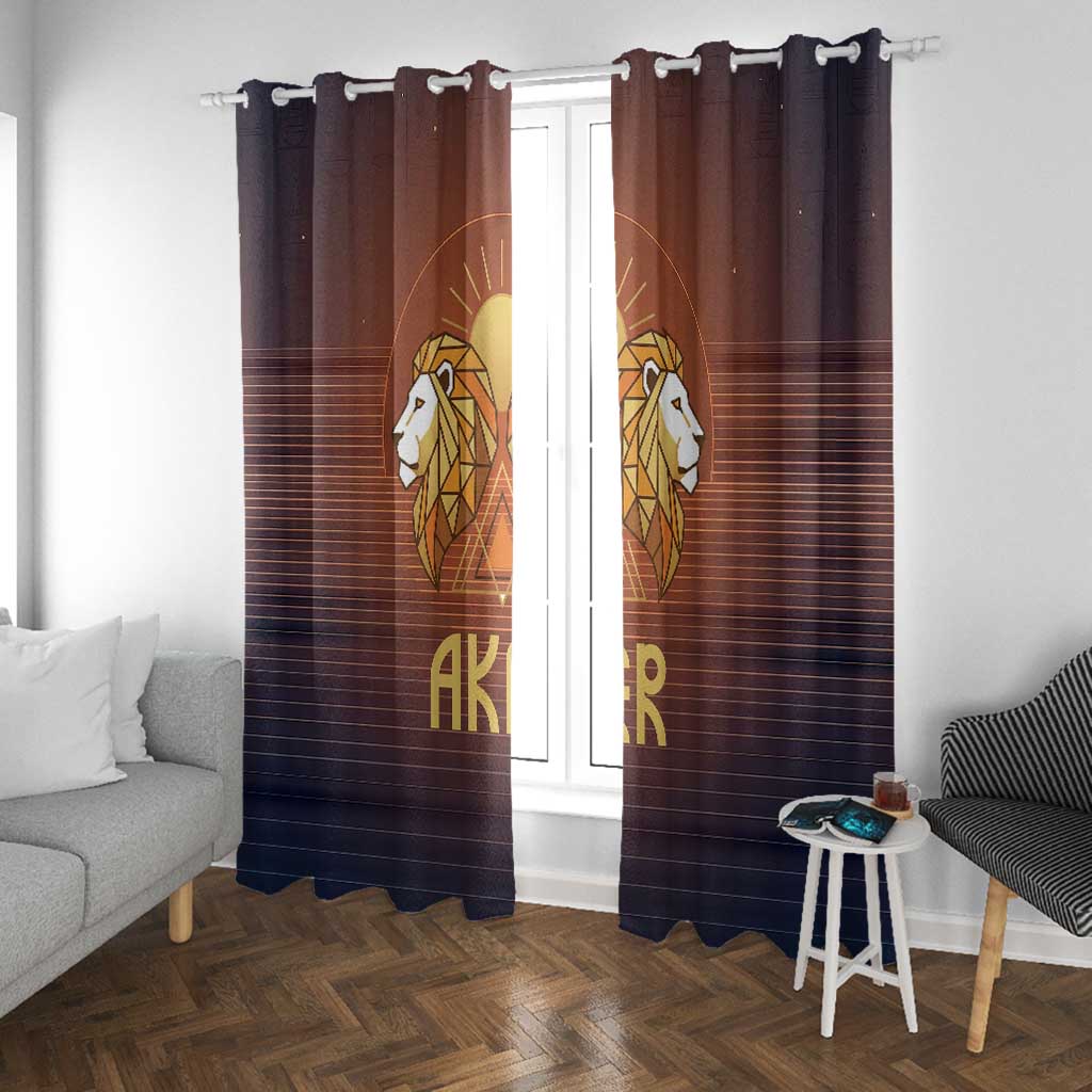 Aker Window Curtain Ancient Egyptian Sunset Gradient, Twin Lion Guardians, and Solar Disc - Wonder Print Shop