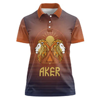 Aker Women Polo Shirt Ancient Egyptian Sunset Gradient, Twin Lion Guardians, and Solar Disc - Wonder Print Shop