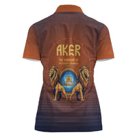 Aker Women Polo Shirt Ancient Egyptian Sunset Gradient, Twin Lion Guardians, and Solar Disc - Wonder Print Shop