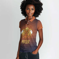Aker Women Polo Shirt Ancient Egyptian Sunset Gradient, Twin Lion Guardians, and Solar Disc - Wonder Print Shop
