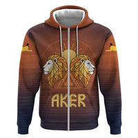 Aker Zip Hoodie Ancient Egyptian Sunset Gradient, Twin Lion Guardians, and Solar Disc - Wonder Print Shop