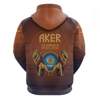 Aker Zip Hoodie Ancient Egyptian Sunset Gradient, Twin Lion Guardians, and Solar Disc - Wonder Print Shop
