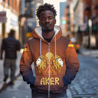 Aker Zip Hoodie Ancient Egyptian Sunset Gradient, Twin Lion Guardians, and Solar Disc - Wonder Print Shop