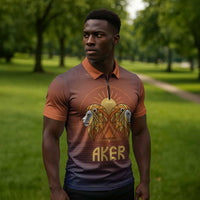 Aker Zipper Polo Shirt Ancient Egyptian Sunset Gradient, Twin Lion Guardians, and Solar Disc - Wonder Print Shop