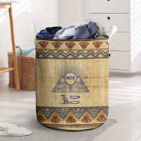 Aker Ancient Egyptian Laundry Basket with Hieroglyphic Pattern, Pyramid Symbol, and Twin Lion Guardians Motif - Wonder Print Shop