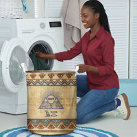 Aker Ancient Egyptian Laundry Basket with Hieroglyphic Pattern, Pyramid Symbol, and Twin Lion Guardians Motif - Wonder Print Shop