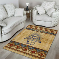 Aker Ancient Egyptian Area Rug with Hieroglyphic Pattern, Pyramid Symbol, and Twin Lion Guardians Motif - Wonder Print Shop