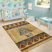 Aker Ancient Egyptian Area Rug with Hieroglyphic Pattern, Pyramid Symbol, and Twin Lion Guardians Motif - Wonder Print Shop
