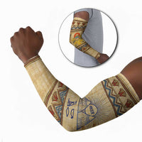 Aker Ancient Egyptian Arm Sleeves with Hieroglyphic Pattern, Pyramid Symbol, and Twin Lion Guardians Motif - Wonder Print Shop