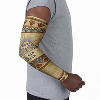Aker Ancient Egyptian Arm Sleeves with Hieroglyphic Pattern, Pyramid Symbol, and Twin Lion Guardians Motif - Wonder Print Shop