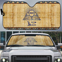 Aker Ancient Egyptian Auto Sun Shade with Hieroglyphic Pattern, Pyramid Symbol, and Twin Lion Guardians Motif - Wonder Print Shop