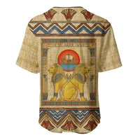 Aker Ancient Egyptian Baseball Jersey with Hieroglyphic Pattern, Pyramid Symbol, and Twin Lion Guardians Motif - Wonder Print Shop