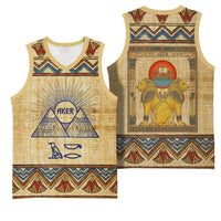 Aker Ancient Egyptian Basketball Jersey with Hieroglyphic Pattern, Pyramid Symbol, and Twin Lion Guardians Motif - Wonder Print Shop