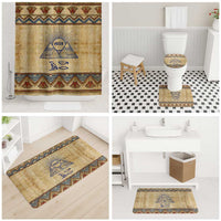 Aker Ancient Egyptian Bathroom Set with Hieroglyphic Pattern, Pyramid Symbol, and Twin Lion Guardians Motif - Wonder Print Shop