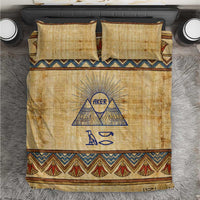 Aker Ancient Egyptian Bedding Set with Hieroglyphic Pattern, Pyramid Symbol, and Twin Lion Guardians Motif - Wonder Print Shop