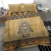 Aker Ancient Egyptian Bedding Set with Hieroglyphic Pattern, Pyramid Symbol, and Twin Lion Guardians Motif - Wonder Print Shop