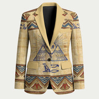 Aker Ancient Egyptian Blazer with Hieroglyphic Pattern, Pyramid Symbol, and Twin Lion Guardians Motif - Wonder Print Shop