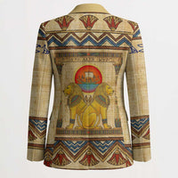 Aker Ancient Egyptian Blazer with Hieroglyphic Pattern, Pyramid Symbol, and Twin Lion Guardians Motif - Wonder Print Shop
