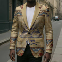 Aker Ancient Egyptian Blazer with Hieroglyphic Pattern, Pyramid Symbol, and Twin Lion Guardians Motif - Wonder Print Shop