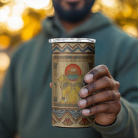 Aker Ancient Egyptian 4 in 1 Can Cooler Tumbler with Hieroglyphic Pattern, Pyramid Symbol, and Twin Lion Guardians Motif - Wonder Print Shop