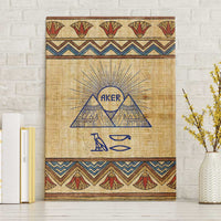 Aker Ancient Egyptian Canvas Wall Art with Hieroglyphic Pattern, Pyramid Symbol, and Twin Lion Guardians Motif - Wonder Print Shop