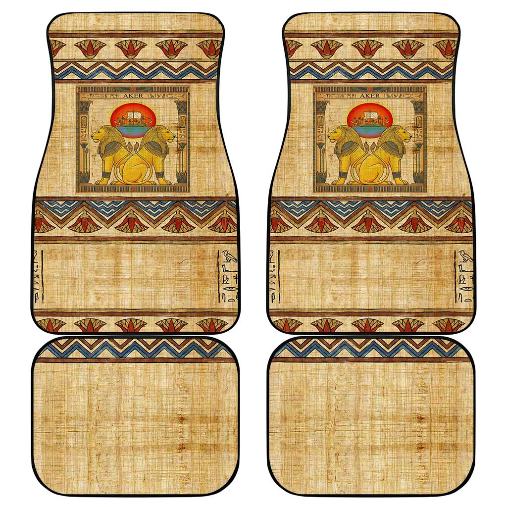 Aker Ancient Egyptian Car Mats with Hieroglyphic Pattern, Pyramid Symbol, and Twin Lion Guardians Motif - Wonder Print Shop