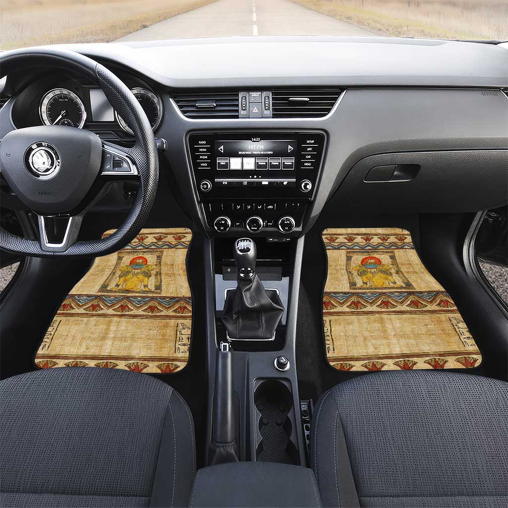 Aker Ancient Egyptian Car Mats with Hieroglyphic Pattern, Pyramid Symbol, and Twin Lion Guardians Motif - Wonder Print Shop