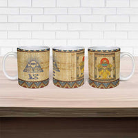 Aker Ancient Egyptian Ceramic Mug with Hieroglyphic Pattern, Pyramid Symbol, and Twin Lion Guardians Motif - Wonder Print Shop