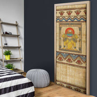 Aker Ancient Egyptian Door Cover with Hieroglyphic Pattern, Pyramid Symbol, and Twin Lion Guardians Motif - Wonder Print Shop
