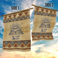 Aker Ancient Egyptian Garden Flag with Hieroglyphic Pattern, Pyramid Symbol, and Twin Lion Guardians Motif - Wonder Print Shop