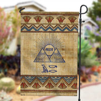Aker Ancient Egyptian Garden Flag with Hieroglyphic Pattern, Pyramid Symbol, and Twin Lion Guardians Motif - Wonder Print Shop