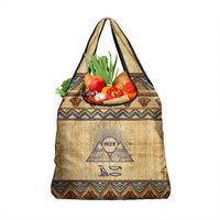 Aker Ancient Egyptian Grocery Bag with Hieroglyphic Pattern, Pyramid Symbol, and Twin Lion Guardians Motif - Wonder Print Shop