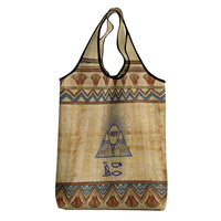 Aker Ancient Egyptian Grocery Bag with Hieroglyphic Pattern, Pyramid Symbol, and Twin Lion Guardians Motif - Wonder Print Shop