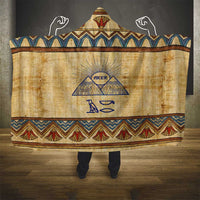 Aker Ancient Egyptian Hooded Blanket with Hieroglyphic Pattern, Pyramid Symbol, and Twin Lion Guardians Motif - Wonder Print Shop