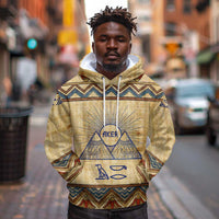 Aker Ancient Egyptian Hoodie with Hieroglyphic Pattern, Pyramid Symbol, and Twin Lion Guardians Motif - Wonder Print Shop