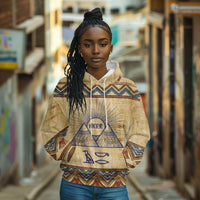 Aker Ancient Egyptian Hoodie with Hieroglyphic Pattern, Pyramid Symbol, and Twin Lion Guardians Motif - Wonder Print Shop