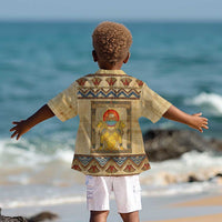 Aker Ancient Egyptian Kid Hawaiian Shirt with Hieroglyphic Pattern, Pyramid Symbol, and Twin Lion Guardians Motif - Wonder Print Shop