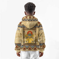 Aker Ancient Egyptian Kid Hoodie with Hieroglyphic Pattern, Pyramid Symbol, and Twin Lion Guardians Motif - Wonder Print Shop