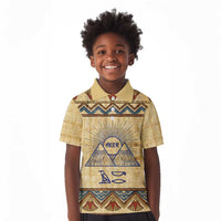 Aker Ancient Egyptian Kid Polo Shirt with Hieroglyphic Pattern, Pyramid Symbol, and Twin Lion Guardians Motif - Wonder Print Shop