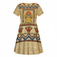 Aker Ancient Egyptian Kid Short Sleeve Dress with Hieroglyphic Pattern, Pyramid Symbol, and Twin Lion Guardians Motif - Wonder Print Shop