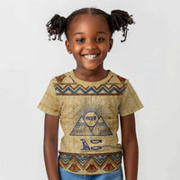 Aker Ancient Egyptian Kid T shirt with Hieroglyphic Pattern, Pyramid Symbol, and Twin Lion Guardians Motif - Wonder Print Shop