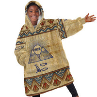 Aker Ancient Egyptian Kid Wearable Blanket Hoodie with Hieroglyphic Pattern, Pyramid Symbol, and Twin Lion Guardians Motif - Wonder Print Shop