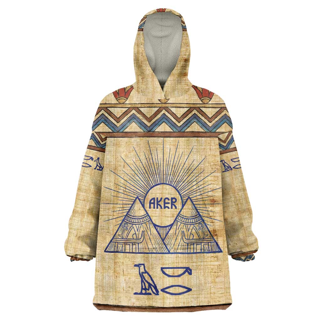 Aker Ancient Egyptian Kid Wearable Blanket Hoodie with Hieroglyphic Pattern, Pyramid Symbol, and Twin Lion Guardians Motif - Wonder Print Shop