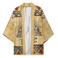Aker Ancient Egyptian Kimono with Hieroglyphic Pattern, Pyramid Symbol, and Twin Lion Guardians Motif - Wonder Print Shop